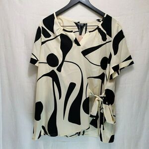 NWT BloomChic Black & White Abstract Print Blouse Size 14-16 Side Tie Tunic